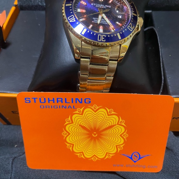 Men watch- Stuhrling Original, Gold/Blue - Picture 2 of 4